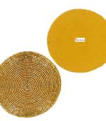 Prisha India Craft Handmade Golden Beaded Tea Coasters, 4 Inch | Set of 12