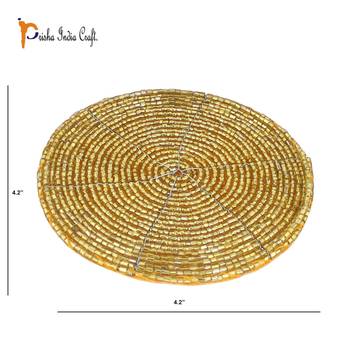 Prisha India Craft Handmade Golden Beaded Tea Coasters, 4 Inch | Set of 12 2