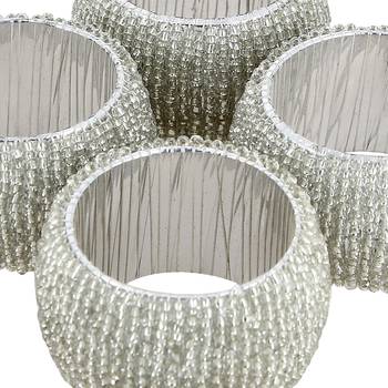 Prisha India Craft Silver Beaded Napkin Ring with Coaster Set, Set of 6 2