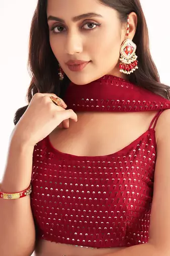 Lovely Red Georgette Engagement Wear Lehenga With Sequins Choli