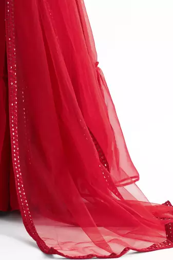 Lovely Red Georgette Engagement Wear Lehenga With Sequins Choli