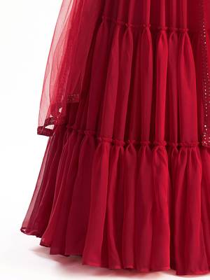 Lovely Red Georgette Engagement Wear Lehenga With Sequins Choli 6