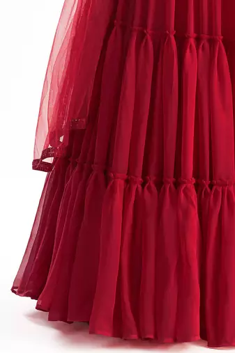 Lovely Red Georgette Engagement Wear Lehenga With Sequins Choli