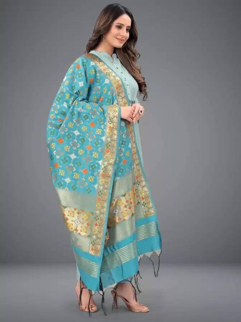 Firozi Banarasi Silk Jacquard Woven Dupatta