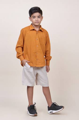 Jilmil boy's ochre rolled up cotton shirt