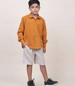 boy's ochre rolled up cotton shirt