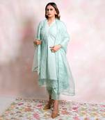Sea green woven chanderi kurta set
