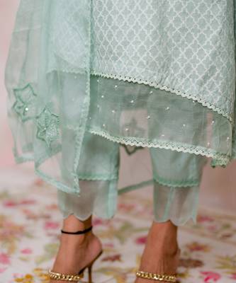 Sea green woven chanderi kurta set 4