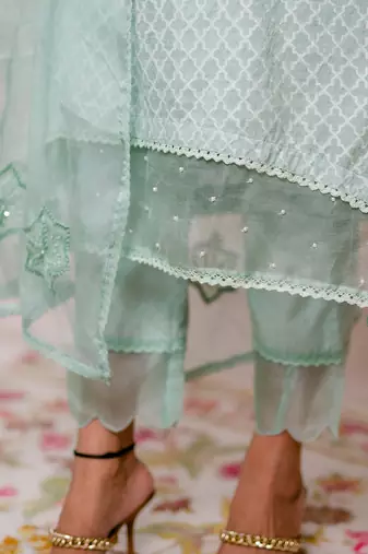 Sea green woven chanderi kurta set