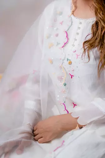 Off white malai chanderi kurta set