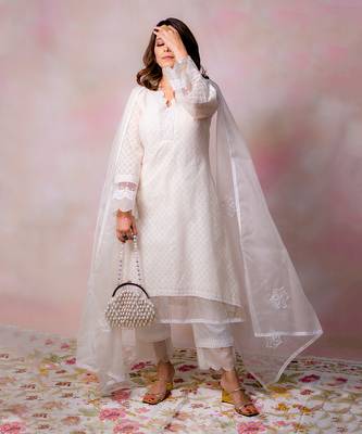 Off white woven chanderi kurta set 2