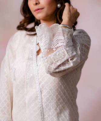 Off white woven chanderi kurta set 4