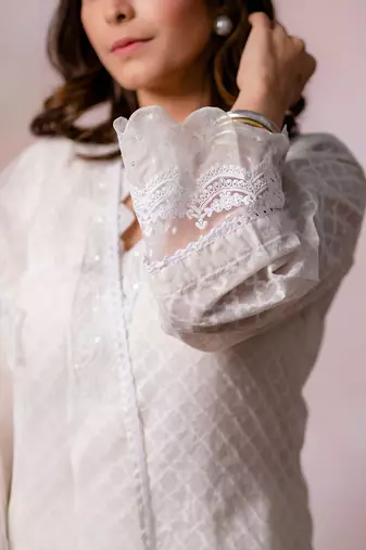 Off white woven chanderi kurta set
