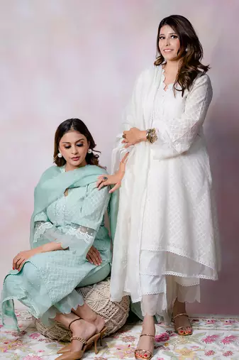 Off white woven chanderi kurta set