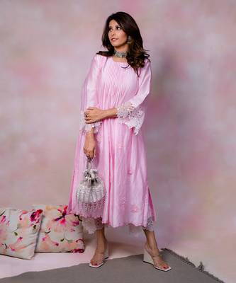 Baby pink chanderi kurta set 1