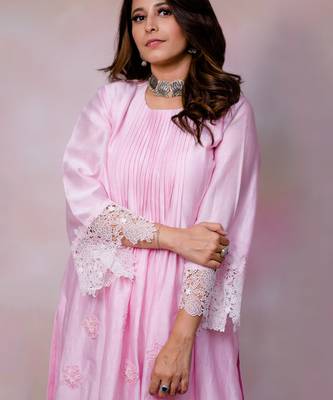 Baby pink chanderi kurta set 3