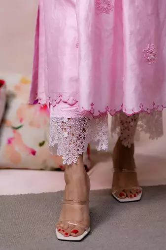 Baby pink chanderi kurta set