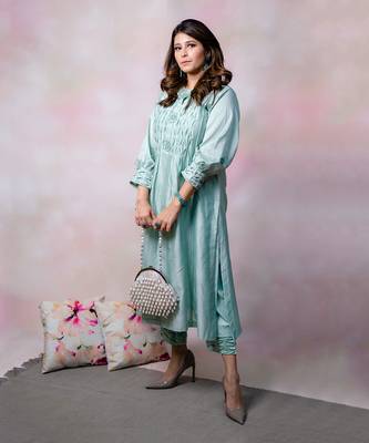 Sea green chanderi kurta set 1