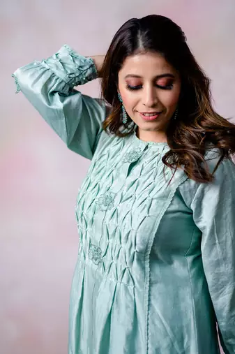 Sea green chanderi kurta set