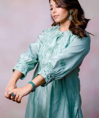Sea green chanderi kurta set 3