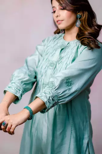 Sea green chanderi kurta set