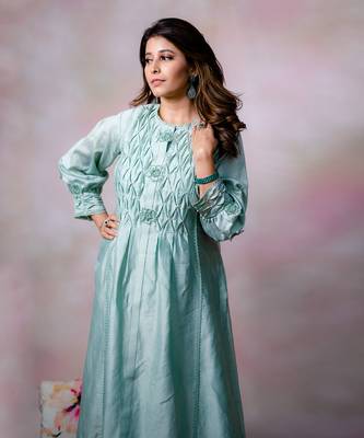Sea green chanderi kurta set 4