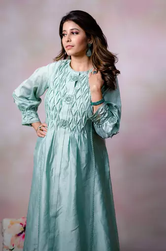 Sea green chanderi kurta set