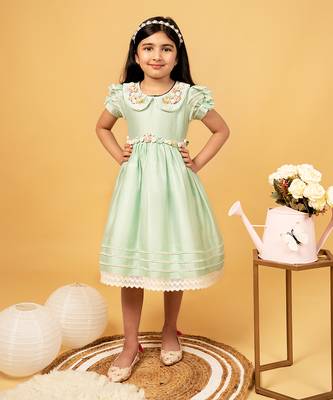 Sea green chanderi frock 1