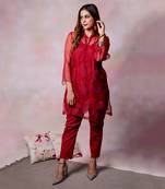 Maroon organza kurta set