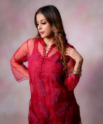Maroon organza kurta set 2