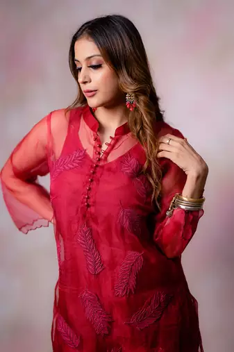 Maroon organza kurta set