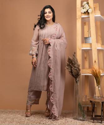 Earthy brown malai chanderi kurta set 1