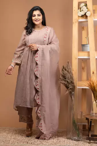 Earthy brown malai chanderi kurta set