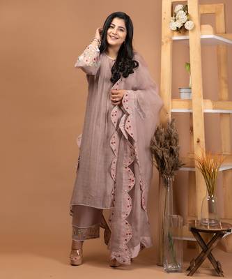 Earthy brown malai chanderi kurta set 3