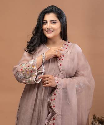 Earthy brown malai chanderi kurta set 4