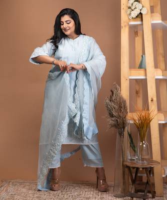 Baby blue chanderi kurta set 1