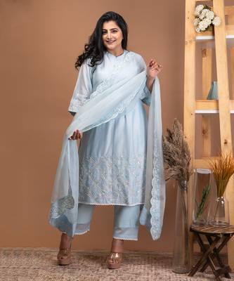 Baby blue chanderi kurta set 2