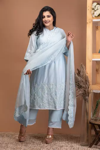 Baby blue chanderi kurta set