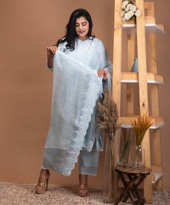 Baby blue chanderi kurta set 3