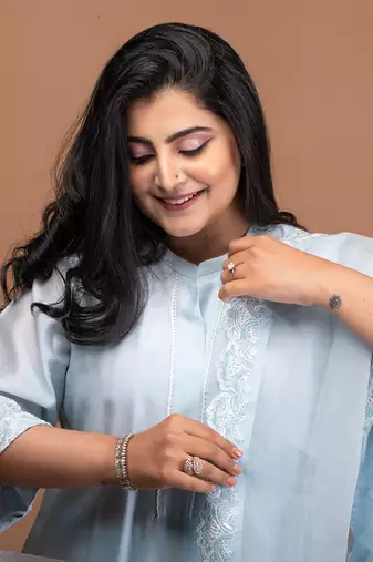 Baby blue chanderi kurta set