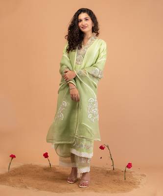 Mint green chanderi kurta set 1