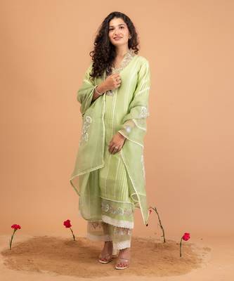 Mint green chanderi kurta set 2
