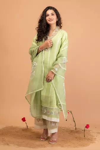 Mint green chanderi kurta set