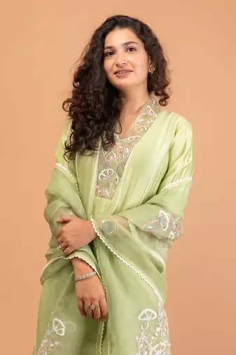 Mint green chanderi kurta set