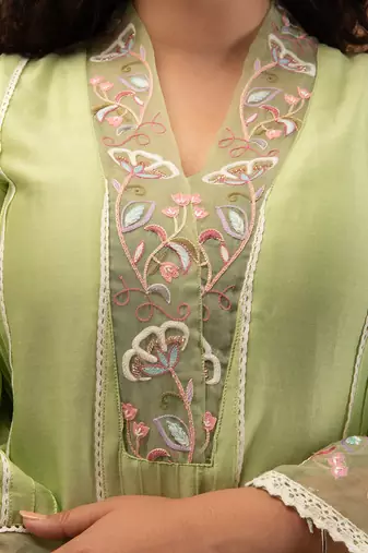 Mint green chanderi kurta set