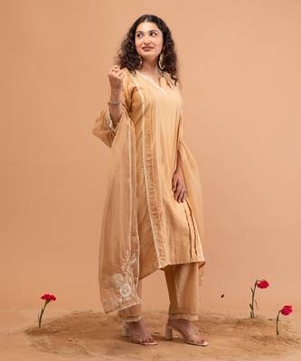 Beige malai chanderi kurta set 2