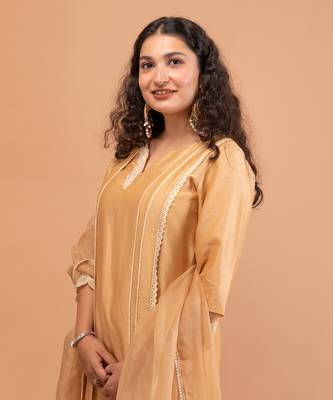Beige malai chanderi kurta set 3