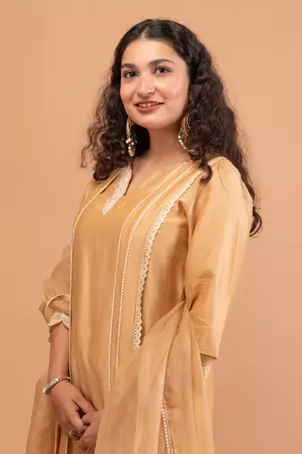 Beige malai chanderi kurta set