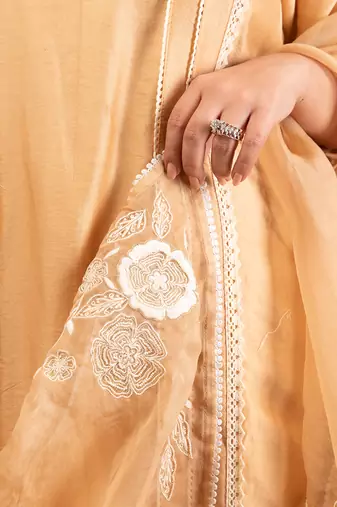 Beige malai chanderi kurta set