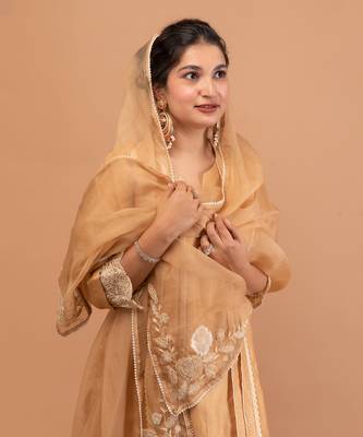 Beige malai chanderi kurta set 5